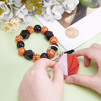 1Pc Printed Acrylic & Faux Suede Tassel Pendant & Wood Bead Keychains HJEW-SP0001-86F-1