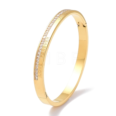 Ion Plating(IP) 304 Stainless Steel Micro Pave Clear Cubic Zirconia Bangles BJEW-J182-02-1