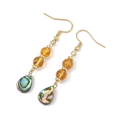 Natural Amber & Abalone Shell/Paua Shell Beads Dangle Earrings EJEW-JE07315-01-1