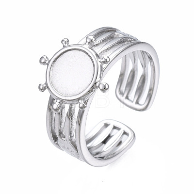 304 Stainless Steel Open Cuff Finger Ring Cabochon Settings STAS-T060-08P-1
