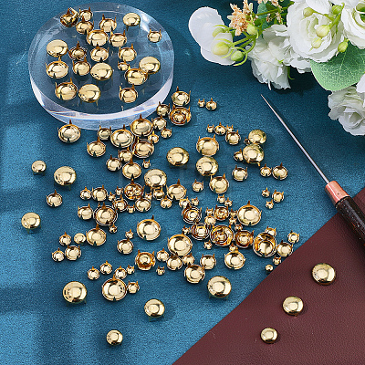 150Pcs 5 Styles Flat Round Brass Four Claw Nail KK-CL0001-03G-1