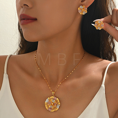 Vintage Brass Flower Stud Earrings & Pendant Necklaces Sets for Women GX0919-1