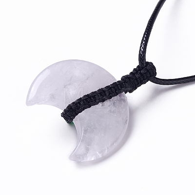 Adjustable Natural Quartz Crystal Double Horn Pendant Necklace with Wax Cord for Women NJEW-B086-01C-1