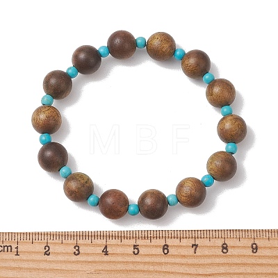 Wood & Synthetic Turquoise Beaded Stretch Bracelets for Women BJEW-TA00729-1