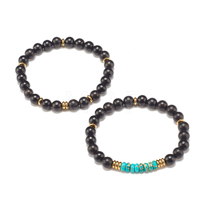 2Pcs 2 Style Natural Imperial Jasper & Wood Beaded Stretch Bracelets Set BJEW-JB07830-1