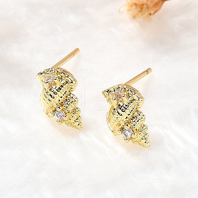 Conch Shape Brass Micro Pave Cubic Zirconia Ear Studs EJEW-D304-32G-1