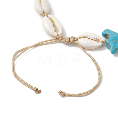 Natural Mixed Cowrie Shell with Synthetic Turquoise Beaded Anklets AJEW-AN00596-1