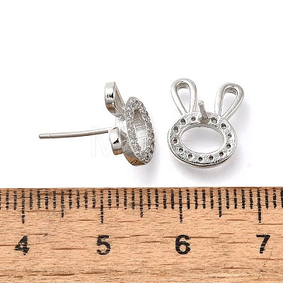 Rabbit Head Brass Micro Pave Cubic Zirconia Ear Studs EJEW-D304-39P-1