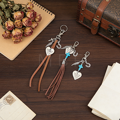 3Pcs Alloy & Synthetic Turquoise & Faux Suede Cord & Flat Imitation Leather Pendant Decorations HJEW-BC00122-1