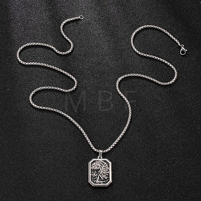 Vintage 304 Stainless Steel Rectangle with Tree of Life Pendant Necklaces for Women WGD5697-02-1