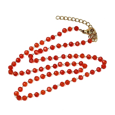 304 Stainless Steel with Glass Faceted Rondelle Bead Handmade Link Chain Birth Stone Necklaces for Women NJEW-G195-01G-02-1