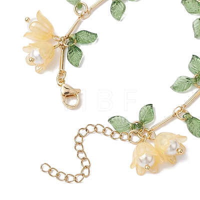 Flower Leaf Shell Pearl & Acrylic Charm Bracelets BJEW-TA00535-04-1