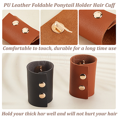 Olycraft 2Pcs 2 Colors PU Leather Foldable Ponytail Holder Hair Cuff OHAR-OC0001-05B-1