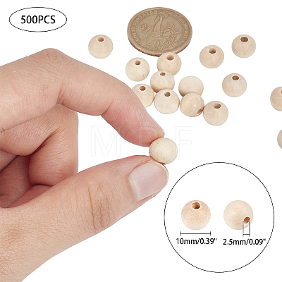 Natural Unfinished Wood Round Beads WOOD-PH0008-91-10mm-1