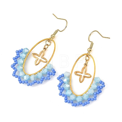 Oval Brass & 304 Stainless Steel Dangle Earrings EJEW-MZ00799-01-1