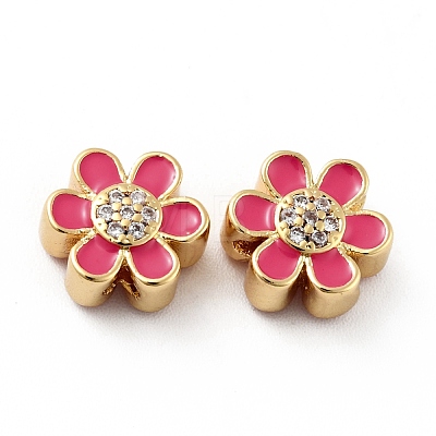Flower Brass Micro Pave Clear Cubic Zirconia Beads KK-G419-06G-1
