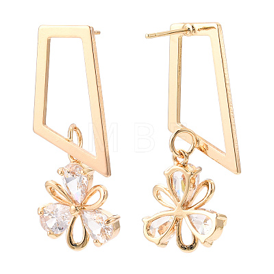 Brass Micro Pave Cubic Zirconia Trapezoid Stud Earrings EJEW-H103-25G-1