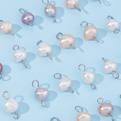 Natural Cultured Freshwater Pearl Connector Charms PALLOY-FH00005-1