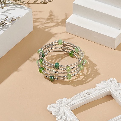 Glass Beads Five Loops Wrap Bracelets BJEW-JB09056-03-1