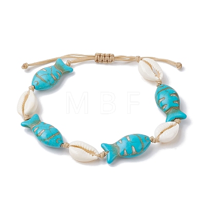 Natural Shell & Synthetic Turquoise Braided Bead Anklets AJEW-AN00562-1
