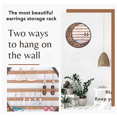 7-Tier Round Moon Wooden Wall Mounted Earring Display Rack EDIS-WH0030-23-1