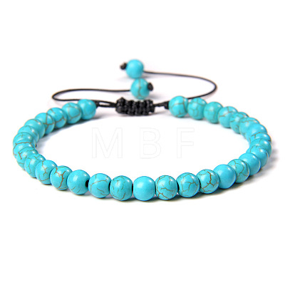 Synthetic Turquoise Round Bead Adjustable Braided Bracelets UO3136-17-1