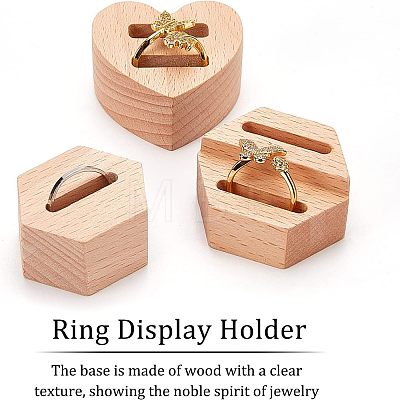 Olycraft 6Ppcs 3 Styles Wood Finger Ring Display Stands RDIS-OC0001-04-1