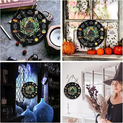 Artsy Woodsy Wheel of the Year Wood Witch Calendar Hanging Wall Decorations HJEW-WH0027-025-1