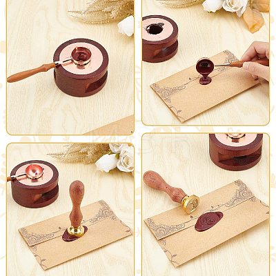 Brass Wax Seal Stamps with Rosewood Handle AJEW-WH0412-0090-1