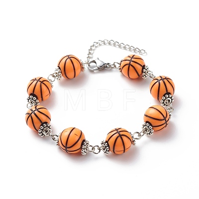 Sport Ball Theme Acrylic Round Beaded Bracelet BJEW-JB08660-1