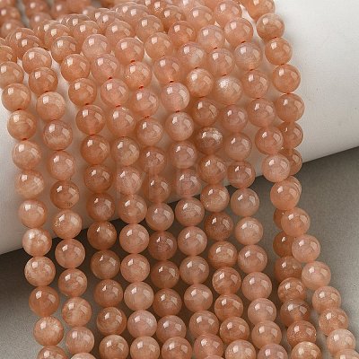Natural Gemstone Sunstone Round Beads Strands G-E251-34-6mm-01-1