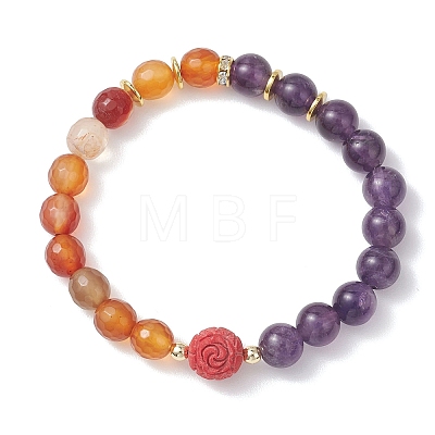 Natural Carnelian and Amethyst Round Beads Stretch Bracelets BJEW-JB13318-1