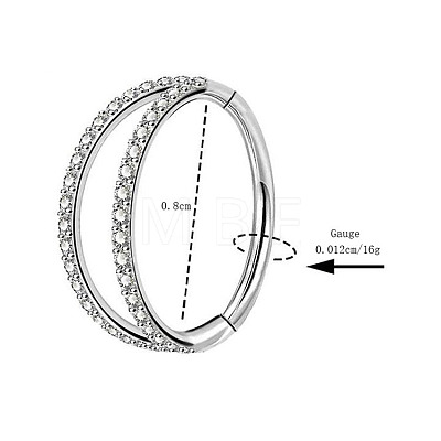 316 Surgical Stainless Steel Micro Pave Clear Cubic Zirconia 2 Line Hoop Cartilage Earrings WGDA01E-01-1