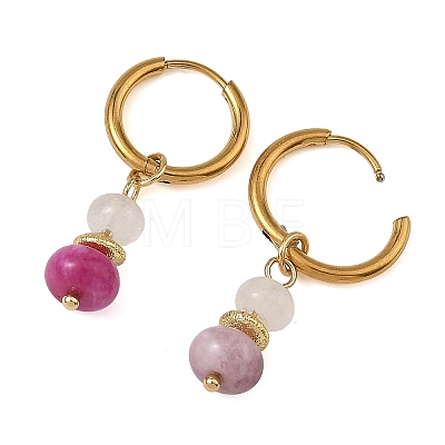 Natural White Jade & Pink Zebra & Red Jasper & Sodalite Beads Hoop Earring EJEW-JE07324-1