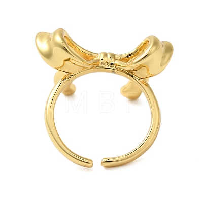 Bowknot Brass Open Cuff Finger Rings for Women RJEW-A048-30G-1