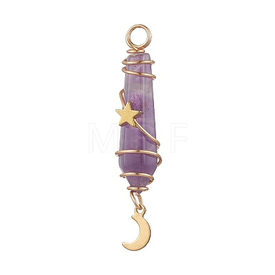 3Pcs 3 Styles Natural Amethyst Pointed Copper Wire Wrapped Faceted Bullet Big Pendants PALLOY-JF03572-03-1