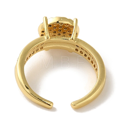 Rack Plating Brass Micro Pave Clear Cubic Zirconia Cuff Ring RJEW-P104-05G-1