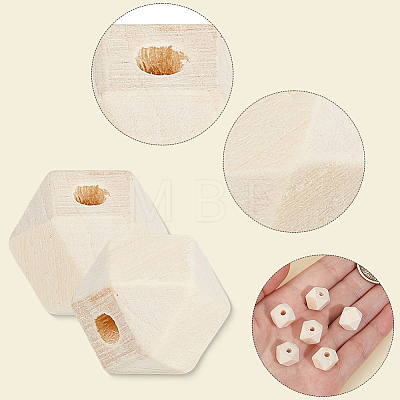 100Pcs Unfinished Wood Faceted Cube Beads WOOD-PA0001-75C-1
