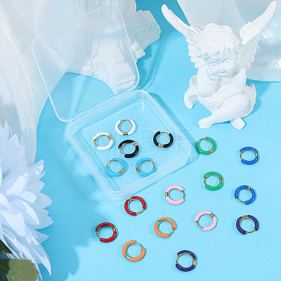 9 Pairs 9 Colors Two Tone 304 Stainless Steel Chunky Huggie Hoop Earrings EJEW-SC0001-90-1