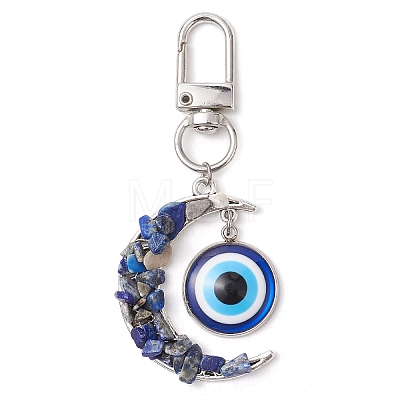 Alloy Moon & Natural & Synthetic Gemstone Chip Beads & Resin Evil Eye Pendant Decorations HJEW-JM02342-1