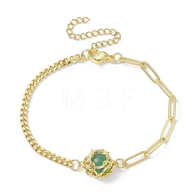 Natural Gemstone Round Link Bracelet BJEW-JB10032-01-1