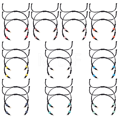 20Pcs 10 Styles Handmade Porcelain Round Bead with Waxed Polyester Cord Bracelets BJEW-UN00037-1