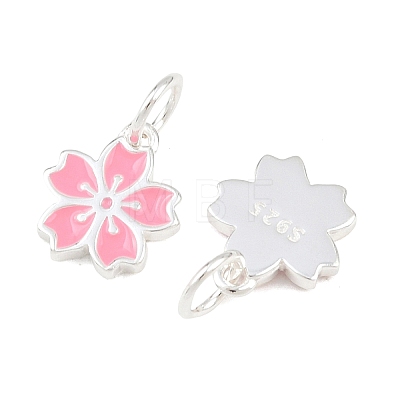 925 Sterling Silver Enamel Hot Pink Flower Charms STER-A049-04S-1
