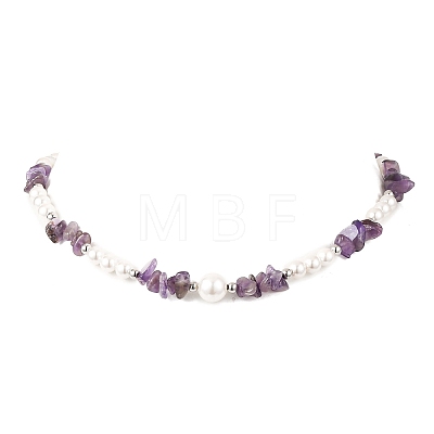 Natural Amethyst Chip Beads Bracelets & Necklaces Sets SJEW-JS01357-01-1