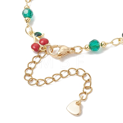 Brass Enamel Cherry Link Bracelets & Necklaces Sets SJEW-JS01367-1