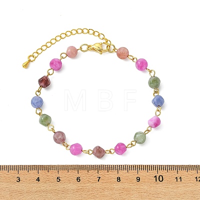 Natural Multicolor Tourmaline Beaded Link Chain Bracelets for Women BJEW-JB13742-1