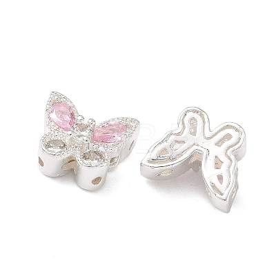 Brass Pave Cubic Zirconia Butterfly Beads KK-C168-07S-1