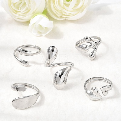 5Pcs 304 Stainless Steel Open Cuff Rings for Women RJEW-K313-03P-1