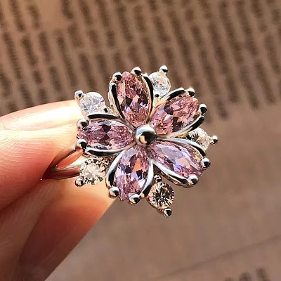 Plum Blossom Brass Pave Cubic Zirconia Finger Rings for Women FS-WG857C0-01-1