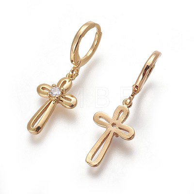 Brass Dangle Hoop Earrings EJEW-F199-13G-1